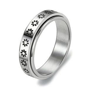 Stainless Steel Floral Spinner Ring - Flower Band Fidget Ring